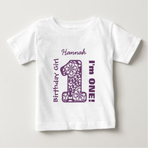 1stバースデーガールレースワンイヤー名前をカスタムするV03D ベビーTシャツ
