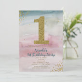 1stバースデーグモダンラムウォーター色金ゴールド紙吹雪 招待状 (スタンド正面)
