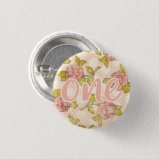 1stバースデーシャビーシックバラコテージフローラベビー 缶バッジ (正面&裏面)