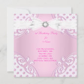 1stバースデーパーティーガールピンクホワイト水玉模様ボウ 招待状 (裏面)