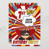 1stバースデーパーティースーパーヒーローレッド漫画for Boys 招待状 (正面/裏面)