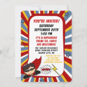 1stバースデーパーティースーパーヒーローレッド漫画for Boys 招待状 (裏面)