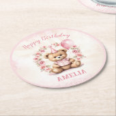 1stバースデーベアーピンクローゼスラウンド紙コースター ラウンドペーパーコースター (アングル)