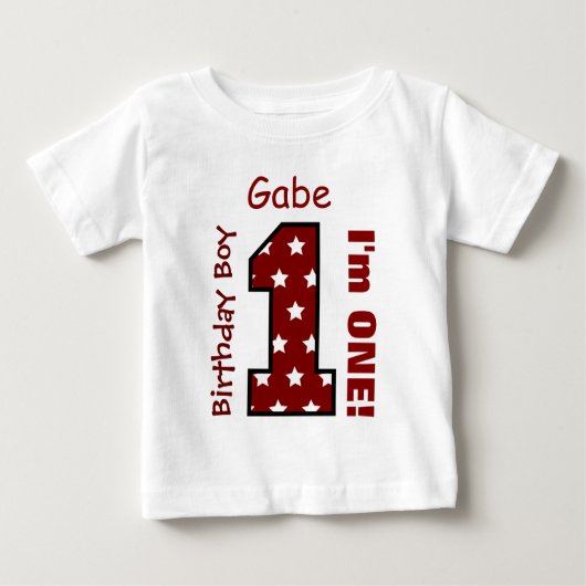 1stバースデーボーイスターズ1年名前をカスタムするV03C ベビーTシャツ (正面)