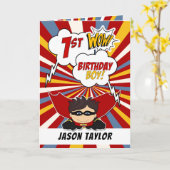 1stバースデーボーイスーパーヒーロー漫画テーマ カード (黄色い花)