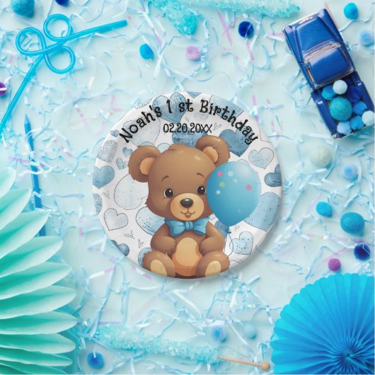 1stバースデーボーイ名前をカスタムする ペーパープレート (パーティー)