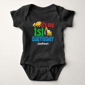 1stバースデーボーイ建築トラックパーティー ベビーボディスーツ (正面)