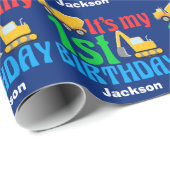 1stバースデーボーイ建築車カスタム車ブルー ラッピングペーパー (ロールコーナー)