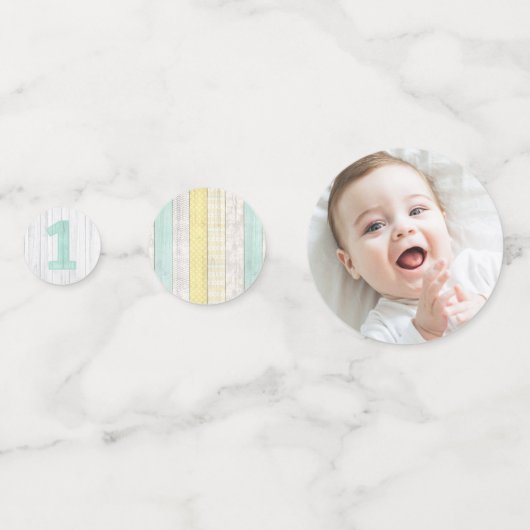 1stバースデーミント&イエローコテージ素朴ウッド コンフェッティ (正面)