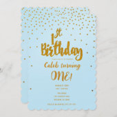 1stバースデーライトブルー&金ゴールド紙吹雪招待状 招待状 (正面/裏面)
