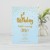 1stバースデーライトブルー&金ゴールド紙吹雪招待状 招待状 (スタンド正面)