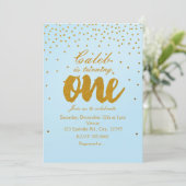 1stバースデーライトブルー&金ゴールド紙吹雪招待状 招待状 (スタンド正面)