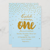 1stバースデーライトブルー&金ゴールド紙吹雪招待状 招待状 (正面/裏面)