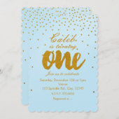 1stバースデーライトブルー&金ゴールド紙吹雪招待状 招待状 (正面/裏面)