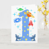1stバースデー宇宙ボーイ誕生日 カード (黄色い花)