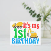 1stバースデー男の子建築車かわいい ポストカード (スタンド正面)