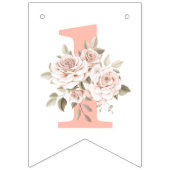 1stバースデー素朴ウッドシャビーシックバラフローラ バンティングフラッグ (第1の旗)