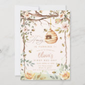 1stビーデイのまわりにガールズピンクハニー誕生日 招待状 (正面)