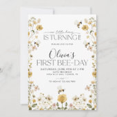 1stビーデイのまわりにガールズ誕生日フローラ 招待状 (正面)