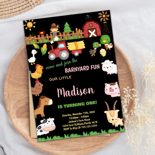 1stファーム納屋周囲の庭誕生日招待状 招待状