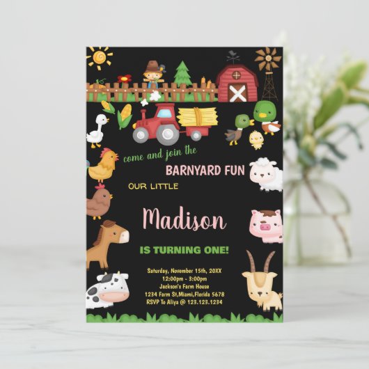 1stファーム納屋周囲の庭誕生日招待状 招待状 (スタンド正面)
