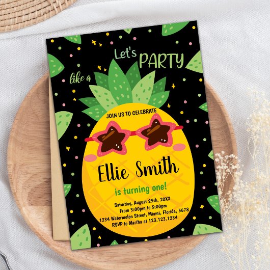 1stブラックオレンジパイナップル誕生日招待状 招待状