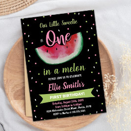 1stブラックグリーンスイカ誕生日招待状 招待状