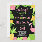 1stブラックフラミンゴ&パイナップル誕生日 招待状 (正面)