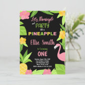 1stブラックフラミンゴ&パイナップル誕生日 招待状 (スタンド正面)
