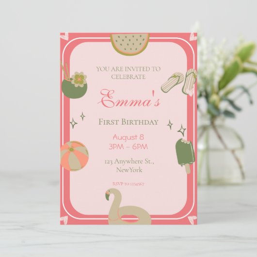 1stプールパーティー誕生日招待状写真。 招待状 (スタンド正面)