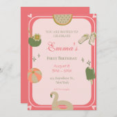 1stプールパーティー誕生日招待状写真。 招待状 (正面/裏面)