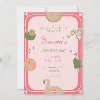 1stプールパーティー誕生日招待状写真。 招待状