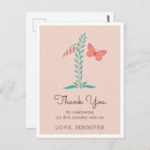 1stベビーガールピンクバタフライフローラありがとう ポストカード (正面/裏面)