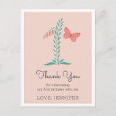1stベビーガールピンクバタフライフローラありがとう ポストカード (正面)