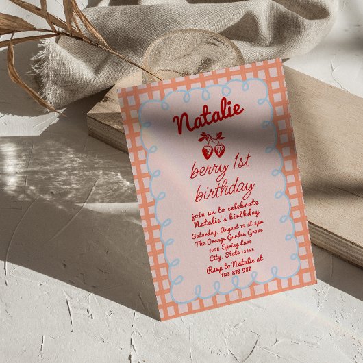 1stベリーハンドドロッドストロベリーフォト誕生日 招待状