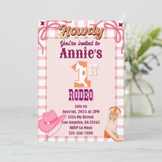 1stロデオ女性のカーボーイテーマ誕生日招待状 招待状 (スタンド正面)