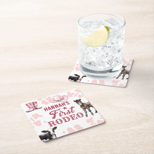 1stロデオ誕生日ピンク紙コースター スクエアペーパーコースター (インサイチュ)