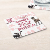 1stロデオ誕生日ピンク紙コースター スクエアペーパーコースター (アングル)