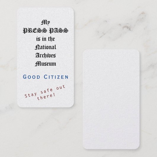 1st補正 – プレスパス – 安全な場所! 名刺 (正面/裏面)