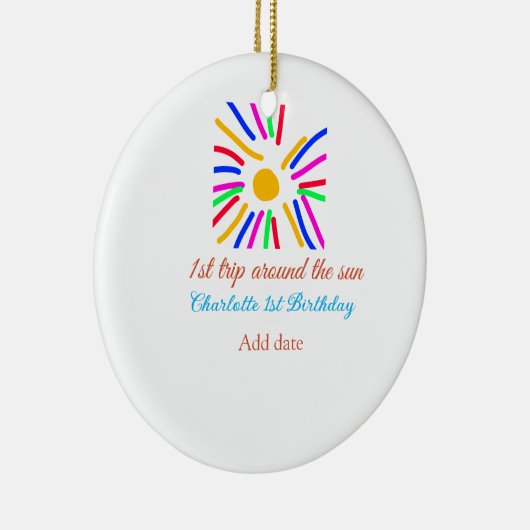 1st誕生日の日旅を追加する名前カラフル日g セラミックオーナメント (右)
