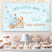 1st誕生日ジンジャーブレッドマンボーイブルークリスマス 横断幕