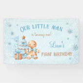 1st誕生日ジンジャーブレッドマンボーイブルークリスマス 横断幕 (横)