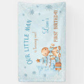 1st誕生日ジンジャーブレッドマンボーイブルークリスマス 横断幕 (縦)