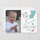 1st誕生日バルーンポストカード – プリントまたはダウンロード 招待状 (正面)