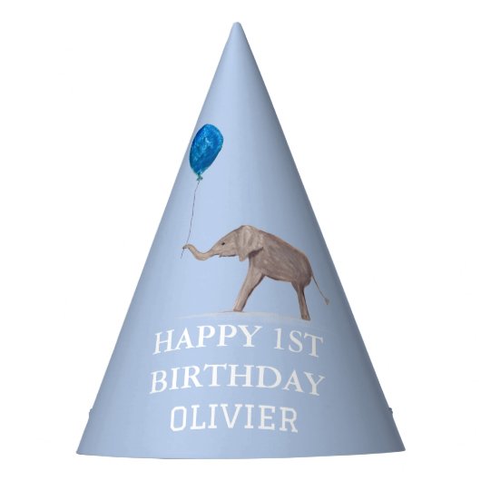 1st誕生日パーティーお祝いブルーボーイキッズ パーティーハット (正面)