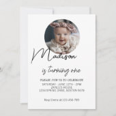 1st誕生日パーティーガールファースト誕生日フォト文字 招待状 (正面)