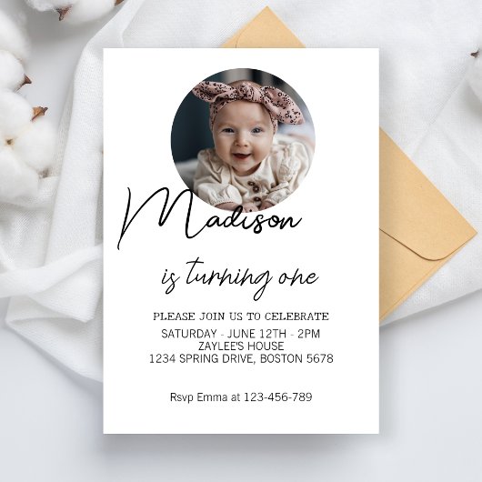 1st誕生日パーティーガールファースト誕生日フォト文字 招待状