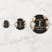 1st誕生日パーティーブラックと金ゴールドバルーン コンフェッティ (正面)