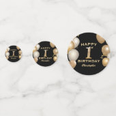 1st誕生日パーティーブラックと金ゴールドバルーン コンフェッティ (裏面)
