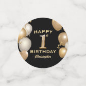 1st誕生日パーティーブラックと金ゴールドバルーン コンフェッティ (スモール正面)